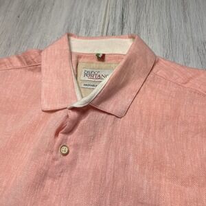 Bruno Positano Mens Large Peach Pink Washable Linen Blend Short Sleeve Shirt‎ L